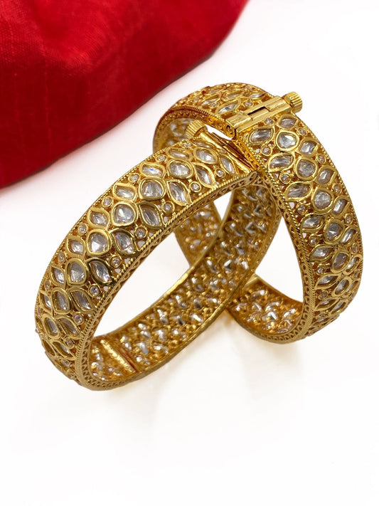 Traditional Gold Plated Openable Kundan Bangles For Women By Gehna Shop Bangles