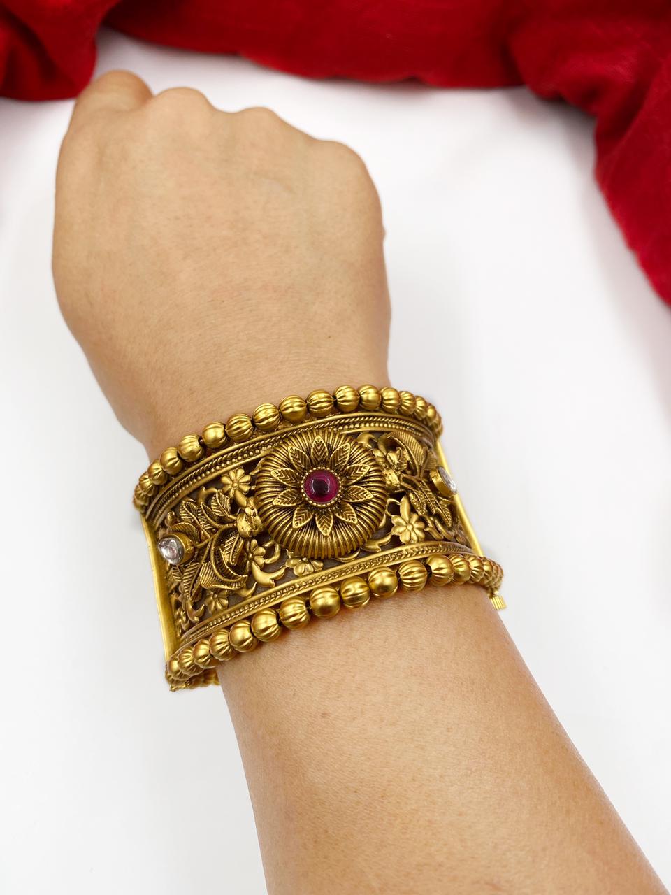 Traditional Gold Plated Paatla Bangle Set By Gehna Shop Antique Golden Bangles