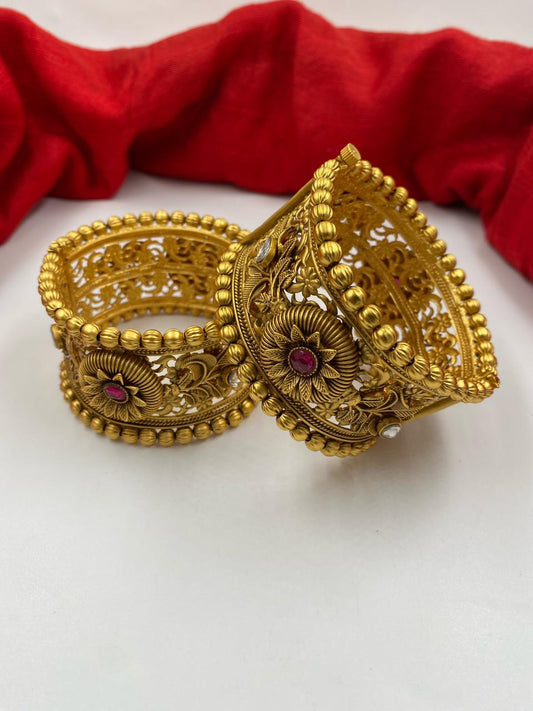 Traditional Gold Plated Paatla Bangle Set By Gehna Shop Antique Golden Bangles