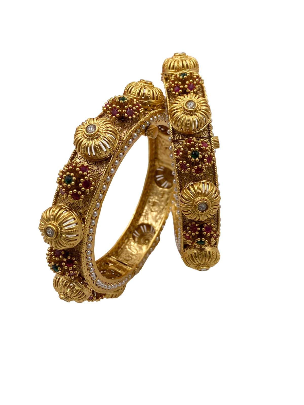 Traditional Gold Plated Pacheli Gokhru Bangle Set For Weddings By Gehna Shop Antique Golden Bangles