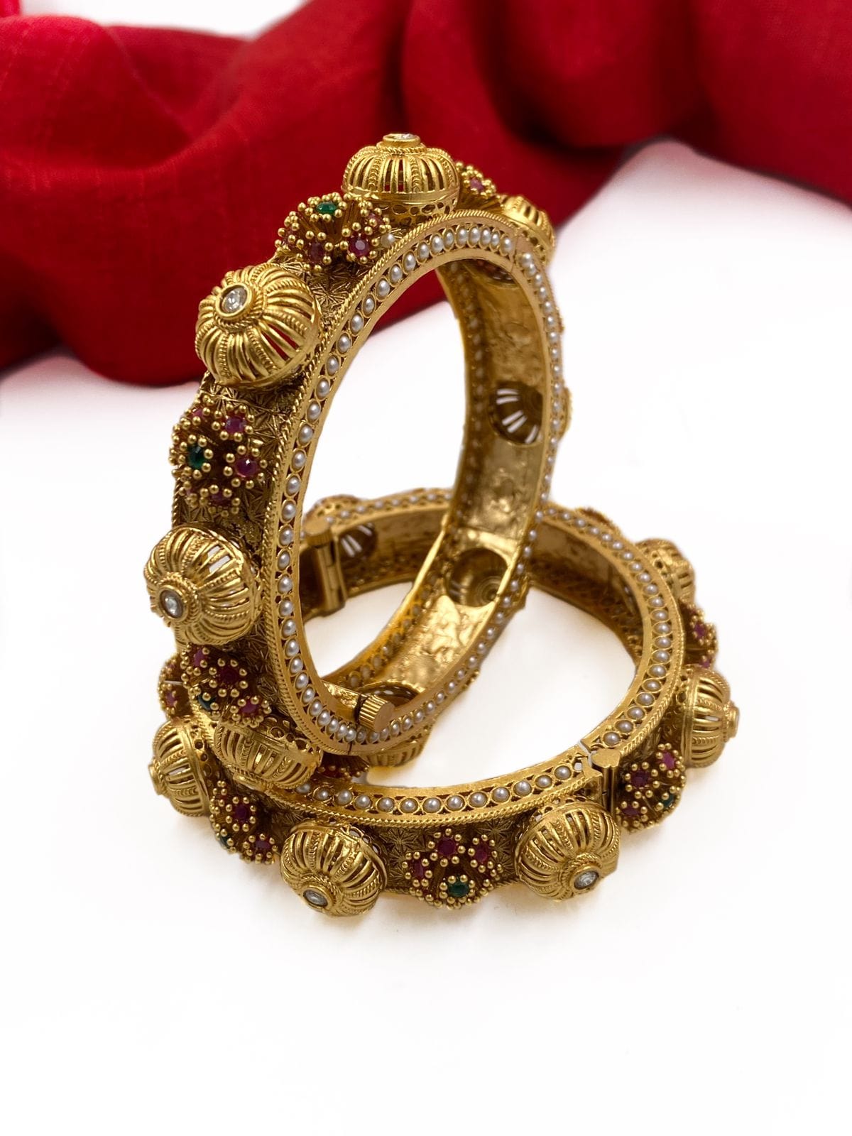 Traditional Gold Plated Pacheli Gokhru Bangle Set For Weddings By Gehna Shop Antique Golden Bangles