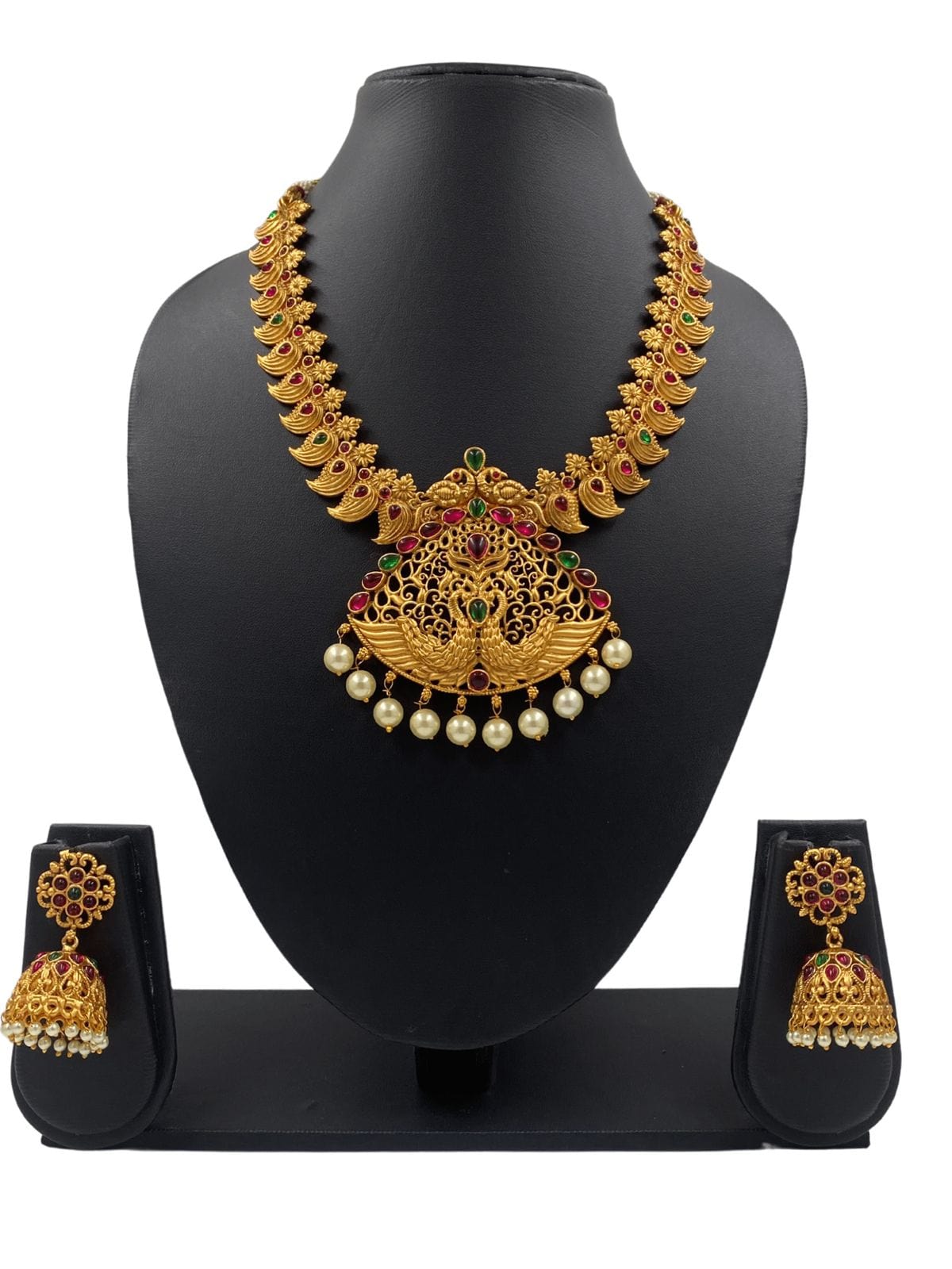 Traditional Gold Plated Peacock Design Necklace Set For Women Temple Necklace Sets