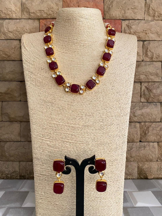 Traditional Gold Plated Red Stone And Kundan Necklace Set By Gehna Shop Kundan Necklace Sets