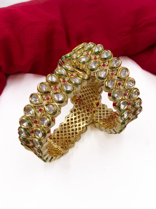 Traditional Gold Plated Ruby And Kundan Bangle Set For Weddings Bangles