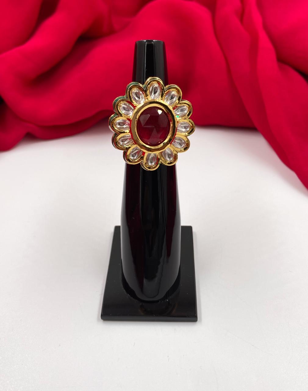 Traditional Gold Plated Ruby Kundan Finger Ring By Gehna Shop Finger rings