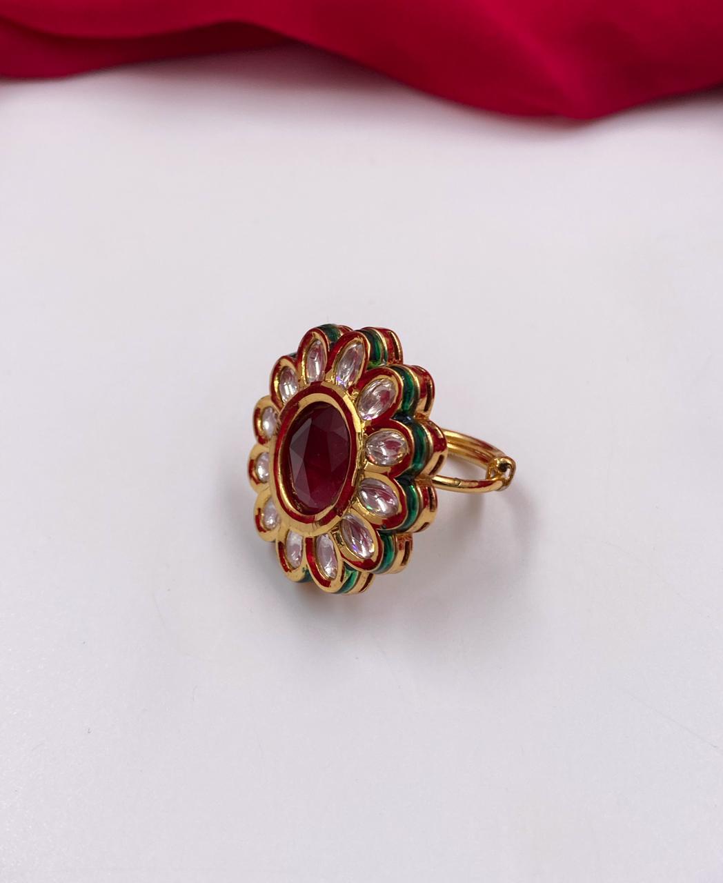 Indian Double Ring-Traditional Kundan Gold Plated Party Wear Ring With  Chain | eBay