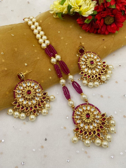 Traditional Gold Plated Ruby Kundan Pendant With Ruby Crystal Beads By Gehna Shop Kundan Necklace Sets