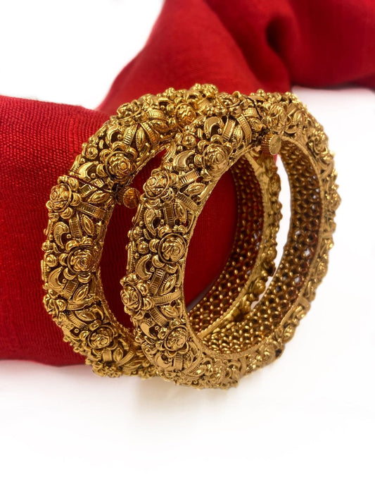 Traditional Gold Plated Unique Golden Nakshi Bangles For Women By Gehna Shop Antique Golden Bangles