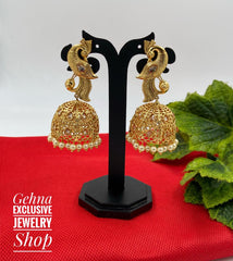 Traditional Gold Toned Antique Golden Peacock Jhumki Earrings Jhumka earrings
