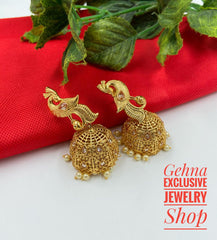 Traditional Gold Toned Antique Golden Peacock Jhumki Earrings Jhumka earrings