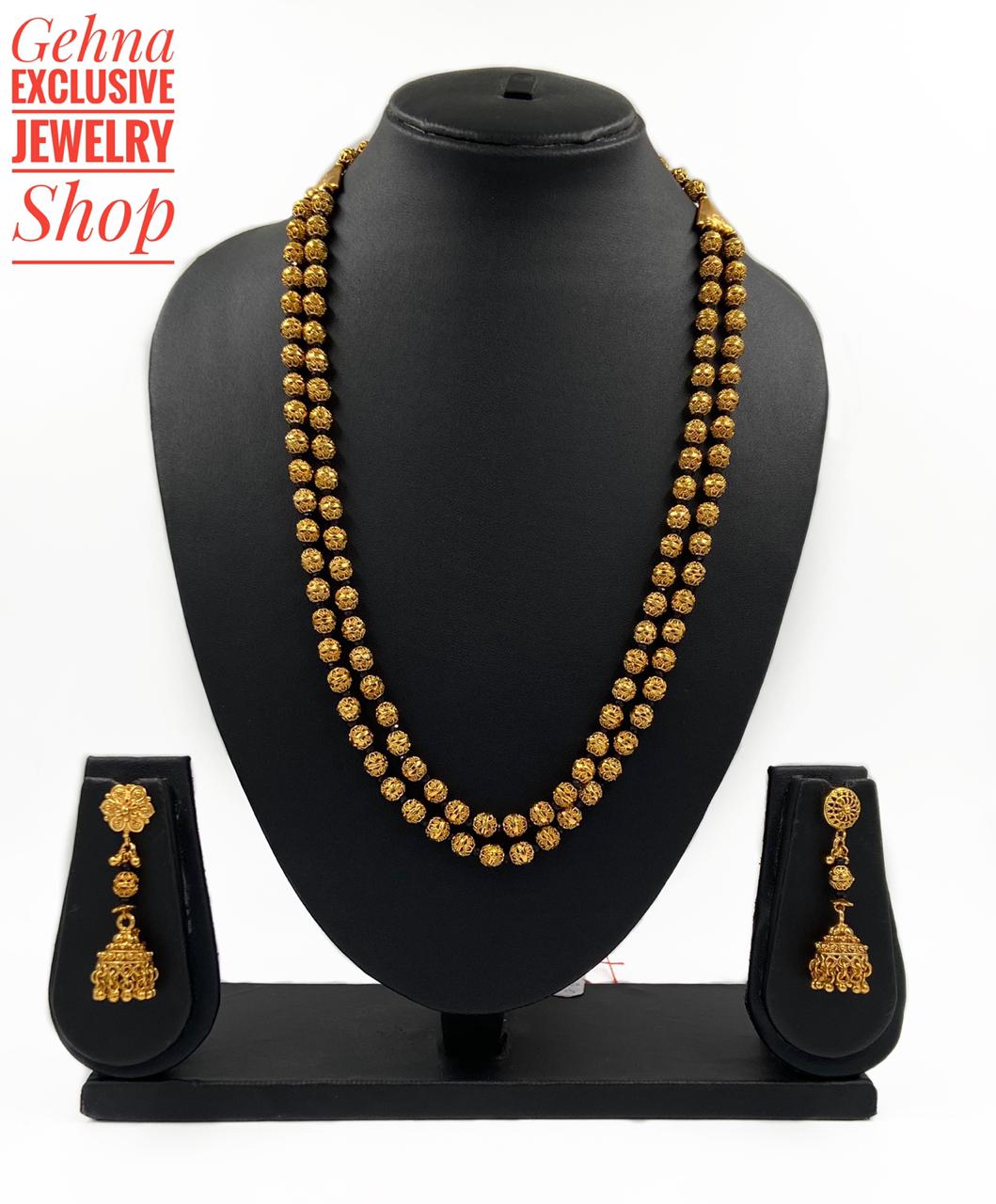 Traditional Gold Toned Double Layered Golden Beads Matar Mala Black Necklace For Woman Golden Beads Jewellery