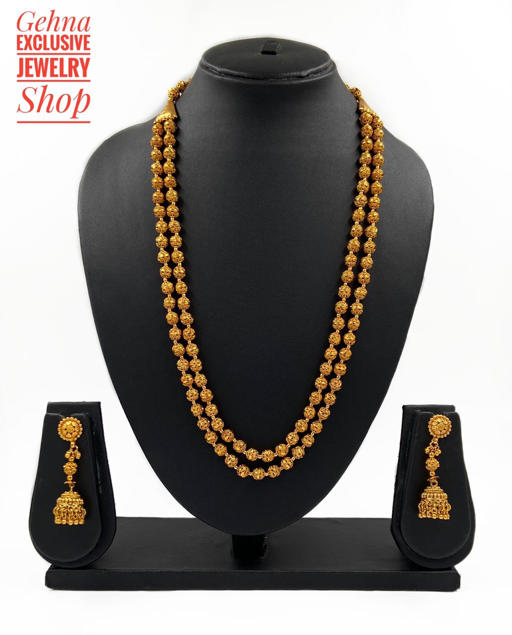 Traditional Gold Toned Double Layered Golden Beads Matar Mala Necklace For Woman Golden Beads Jewellery