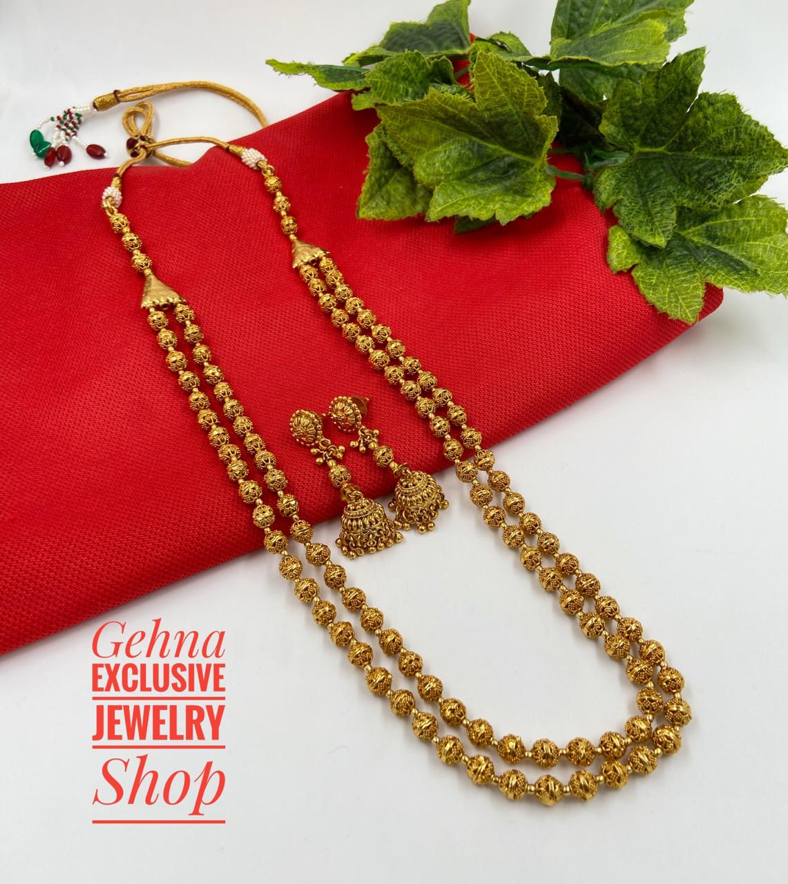 Traditional Gold Toned Double Layered Golden Beads Matar Mala Necklace For Woman Golden Beads Jewellery
