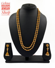 Traditional Gold Toned Double Layered Golden Beads Matar Mala Pearls Necklace For Woman Golden Beads Jewellery