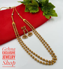 Traditional Gold Toned Double Layered Golden Beads Matar Mala Pearls Necklace For Woman Golden Beads Jewellery