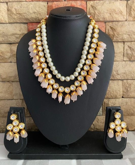 Traditional Gold Toned Kundan And Pearls Party Necklace Set By Gehna Shop Kundan Necklace Sets