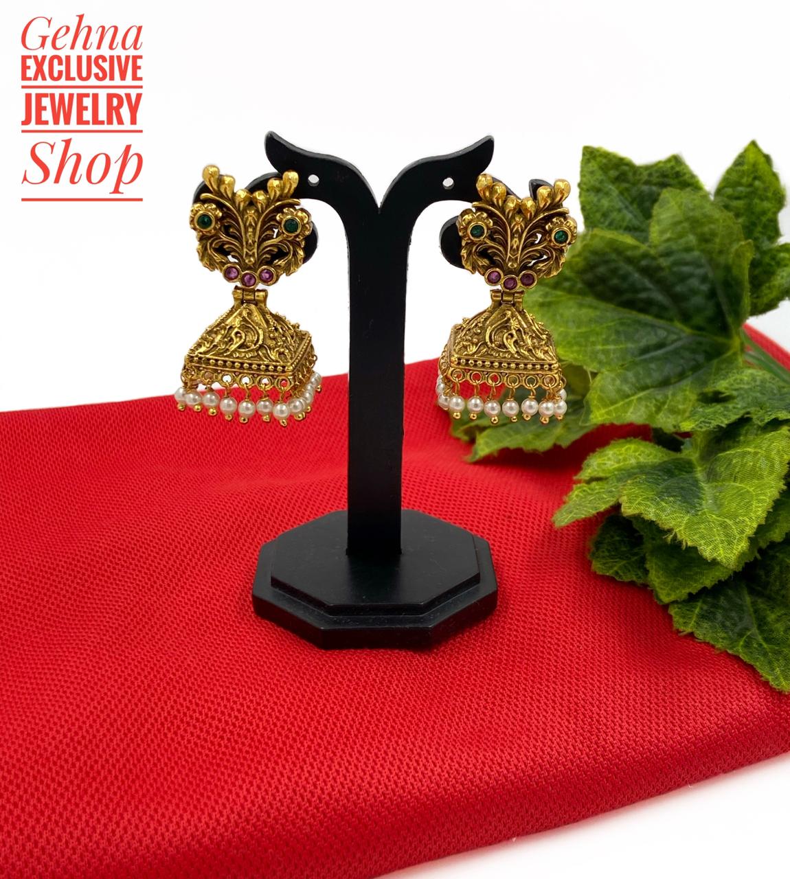 Traditional Gold Toned Party Wear Golden Jhumki Earrings Jhumka earrings