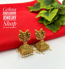 Traditional Gold Toned Party Wear Golden Jhumki Earrings Jhumka earrings