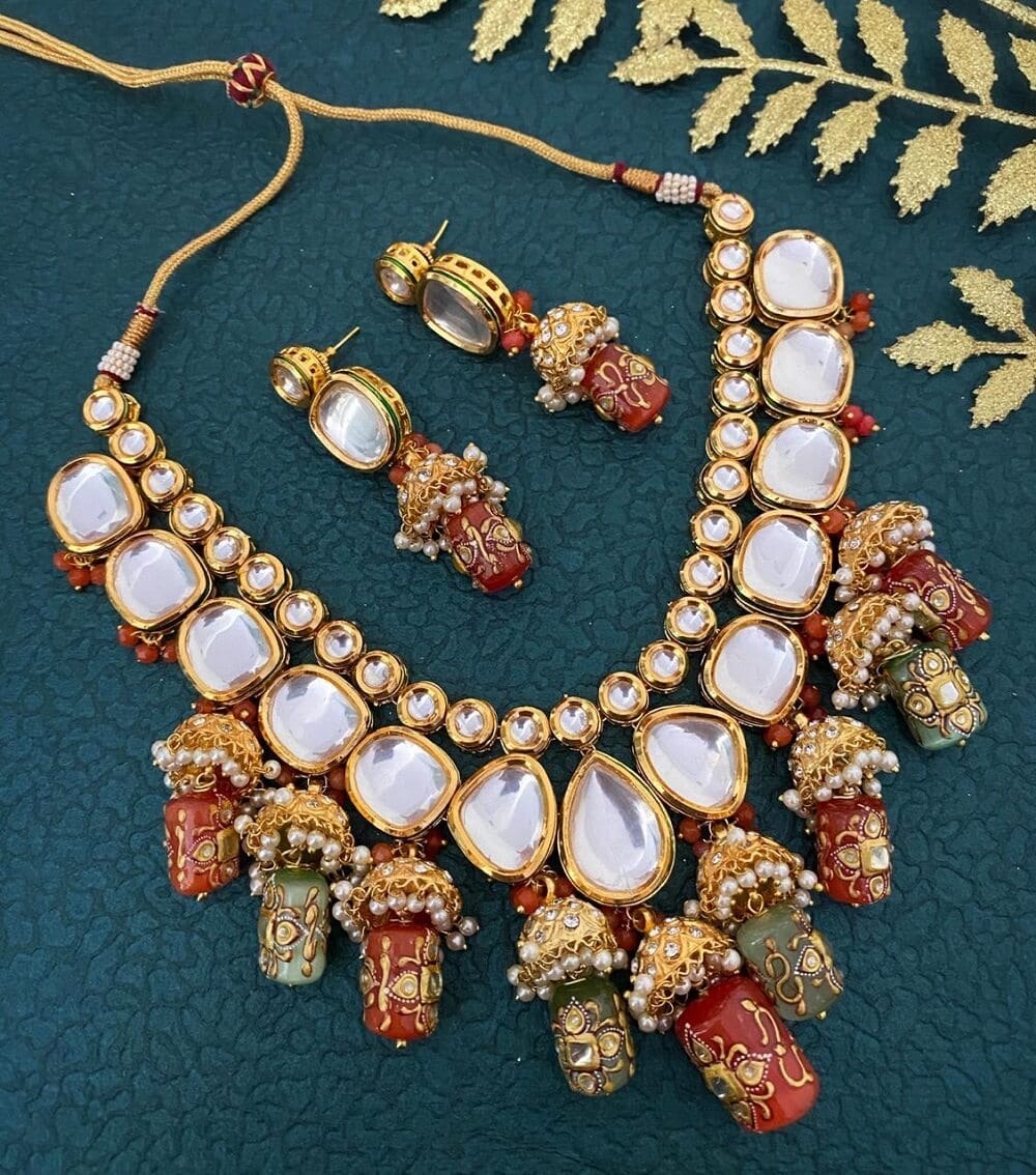 Traditional Gold Toned Polki Kundan Wedding Necklace Set By Gehna Shop Kundan Necklace Sets