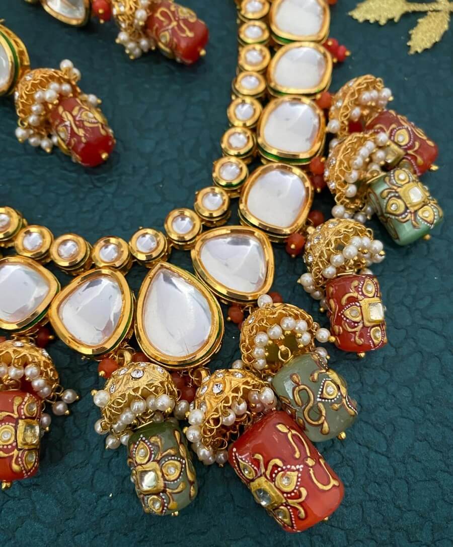 Traditional Gold Toned Polki Kundan Wedding Necklace Set By Gehna Shop Kundan Necklace Sets