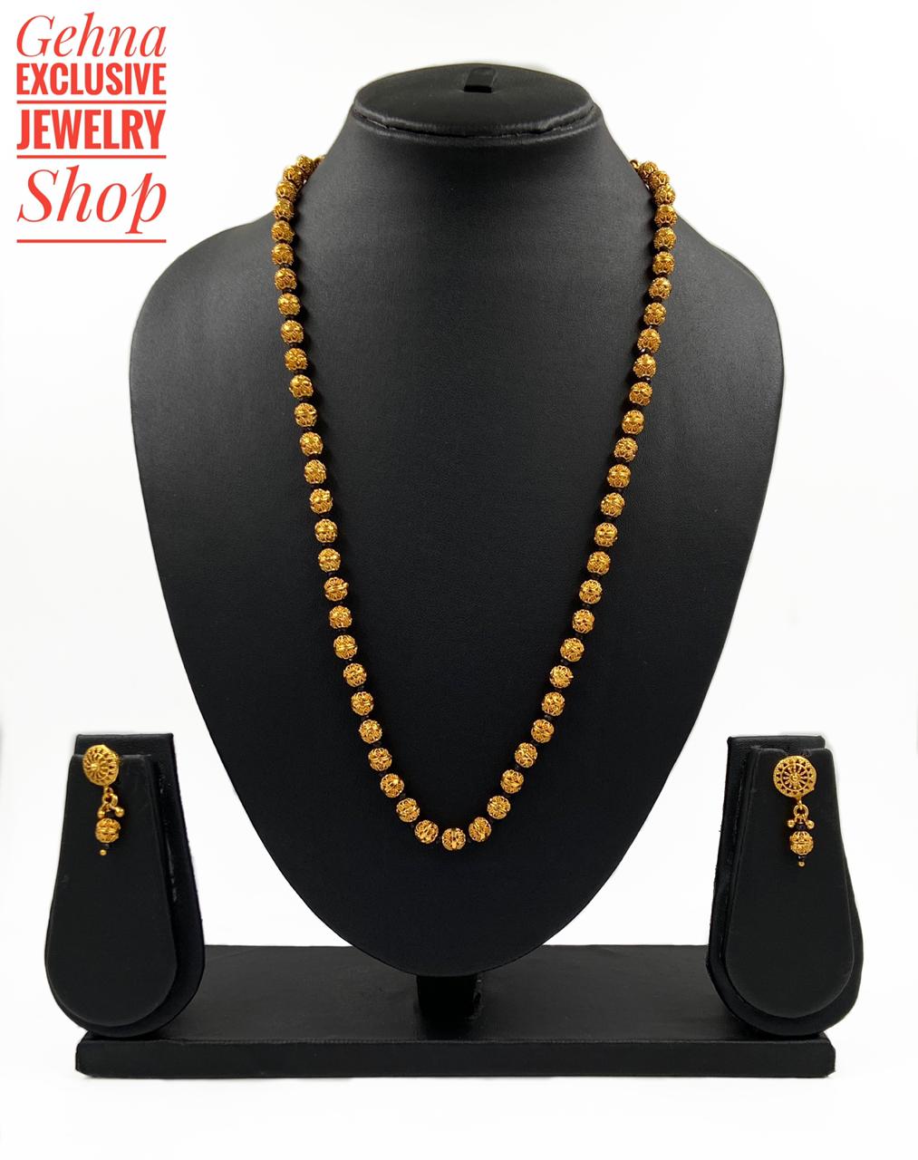 Traditional Gold Toned Single Strand Golden Beads Matar Mala Black Necklace For Woman Golden Beads Jewellery