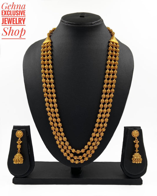 Traditional Gold Toned Triple Layered Golden Beads Matar Mala Necklace For Woman Golden Beads Jewellery