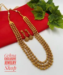 Traditional Gold Toned Triple Layered Golden Beads Matar Mala Necklace For Woman Golden Beads Jewellery