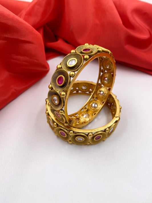 Traditional Golden Plated Antique Kundan Bangles By Shop Gehna Antique Golden Bangles