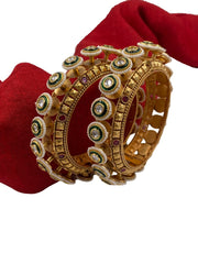 Traditional Green Meena Kundan And Pearls Pacheli Bangles For Women Antique Golden Bangles