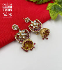 Traditional Hand Gold Toned Pacchi Kundan Party Wear Jhumki Earrings Jhumka earrings