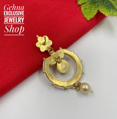 Traditional Hand Made Gold Toned Jadau Pacchi Kundan Chandbali Earrings Kundan Earrings