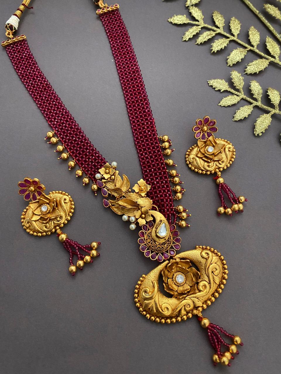 Traditional Handcrafted Antique Golden Pendant Necklace Set By Gehna Shop Antique Golden Necklace Sets