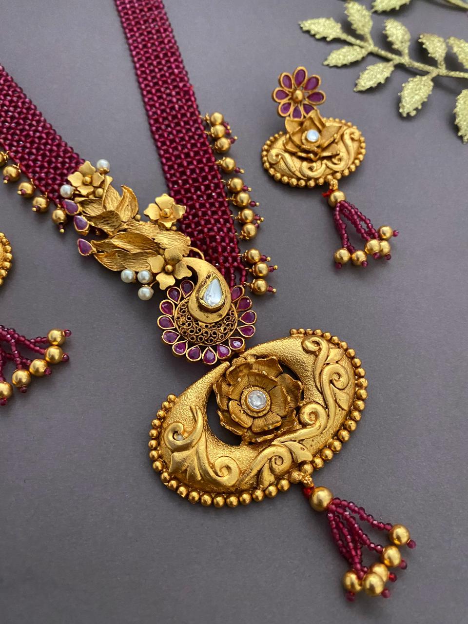 Rubans 24K Gold Plated Handcrafted White Kundan & Antique Gold Filigre