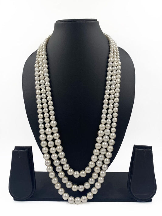 Traditional Handcrafted Triple Layered Real Shell Pearl Beads Necklace For Grooms By Gehna Shop Beads Jewellery