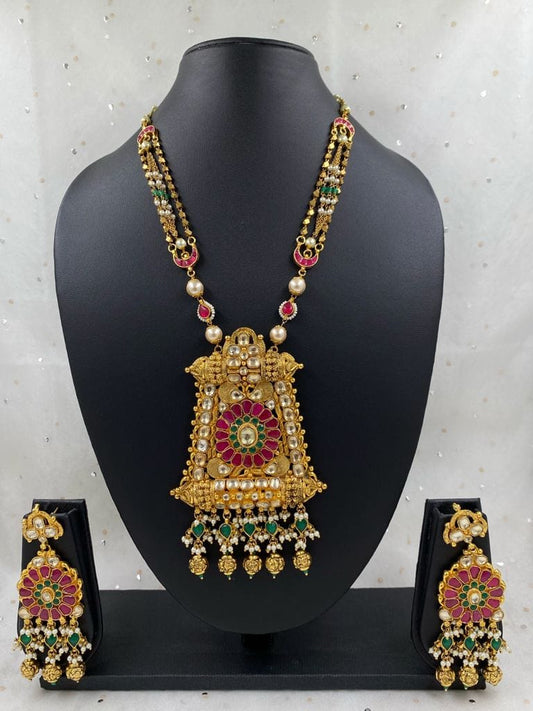 Traditional Handmade Designer Gold Plated Golden Jadau Wedding Necklace Set For Woman Antique Golden Necklace Sets