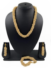 Traditional Handmade Gold Toned Beaded Pearls Necklace set For Woman Necklace Set