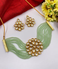 Traditional Handmade Kundan And Mint Color Beads Choker Necklace Set Choker Necklace Set