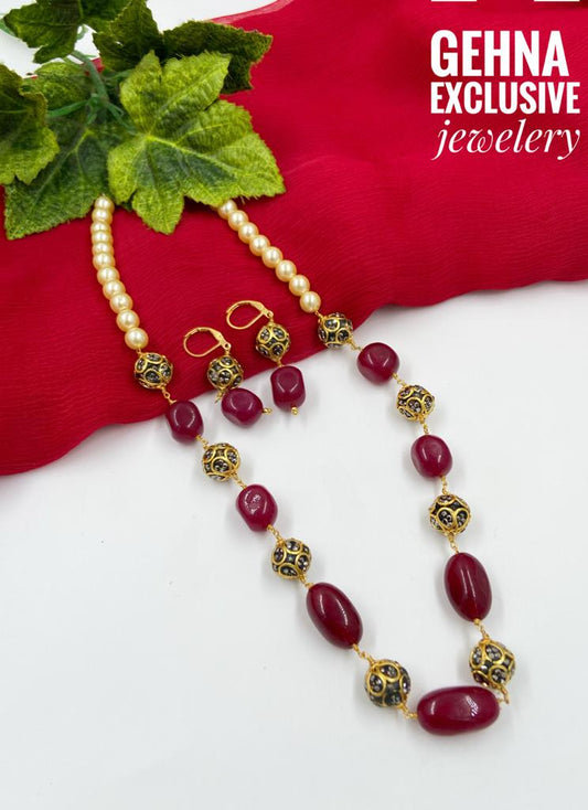 Traditional Handmade Semi Precious Red Jade Beaded Necklace For Woman Beads Jewellery