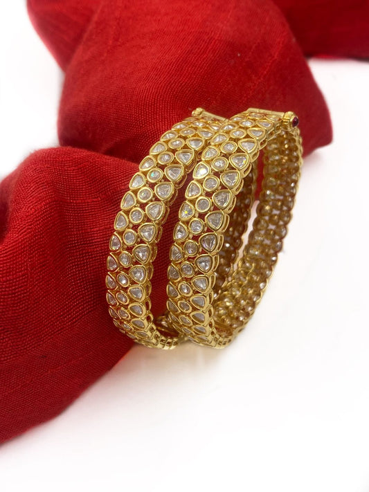 Traditional Heavy Quality Gold Plated Uncut Kundan Bangles Set For Women Bangles