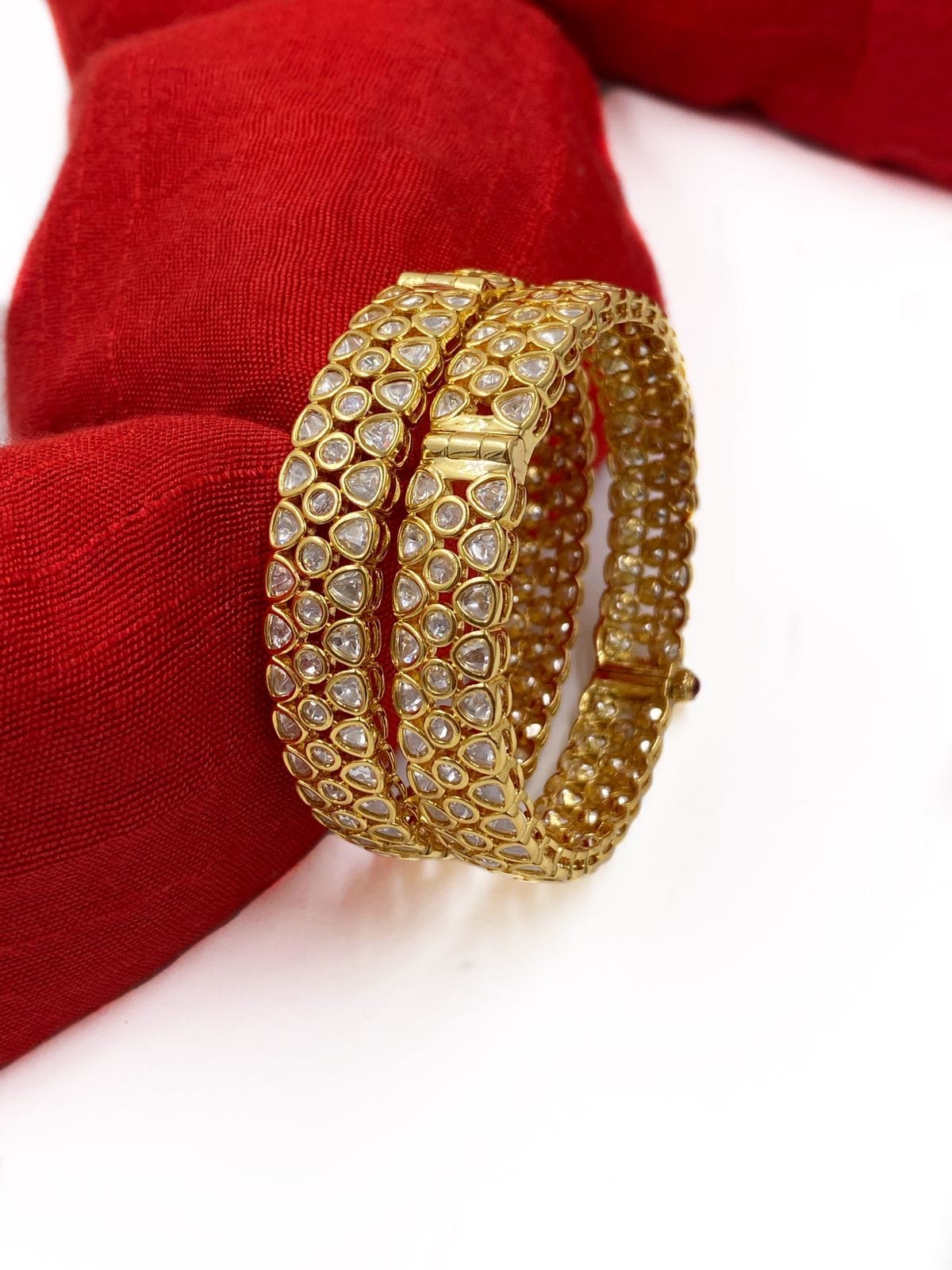 Traditional Heavy Quality Gold Plated Uncut Kundan Bangles Set For Women Bangles
