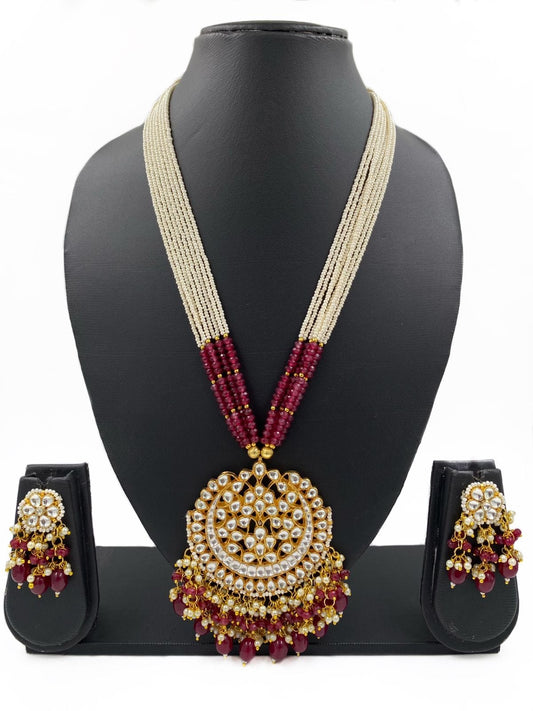 Traditional Jadau Ahmadabadi Kundan Pendant Long Necklace Set For Women By Gehna Shop Kundan Necklace Sets