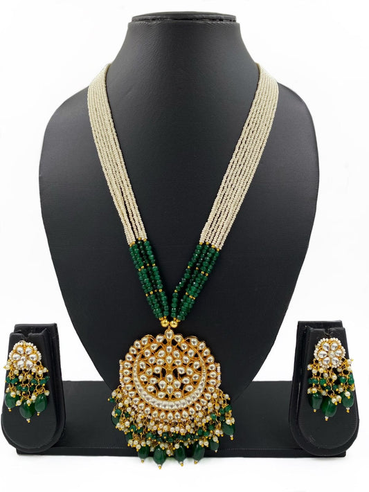 Traditional Jadau Ahmadabadi Long Green Kundan Pendant Necklace Set For Women By Gehna Shop Kundan Necklace Sets