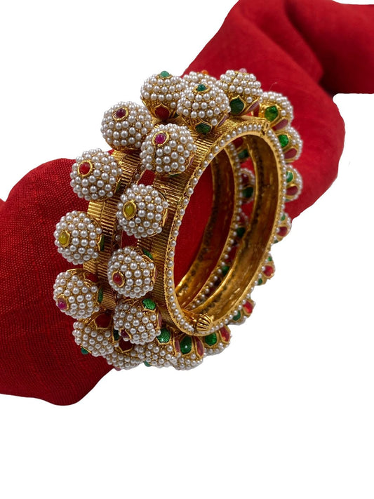 Traditional Jadau Pearls Gokhru Pacheli Bangle Set For Women By Gehna Shop Bangles