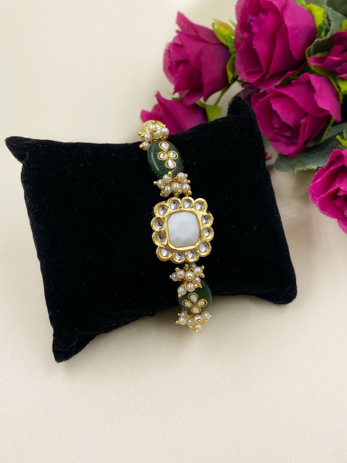 Traditional Kundan And Pearls Hand Bracelet For Ladies By Gehna Shop Bracelets