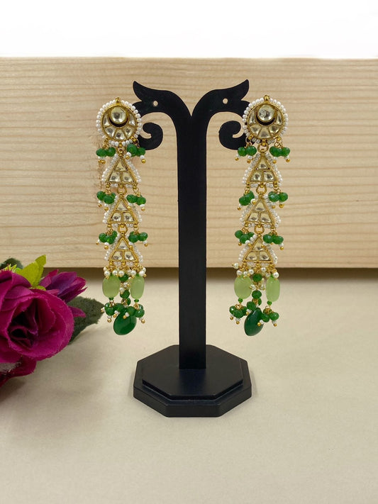 Traditional Light Weight Long Jadau Kundan Dangler Earrings For Ladies Kundan Earrings