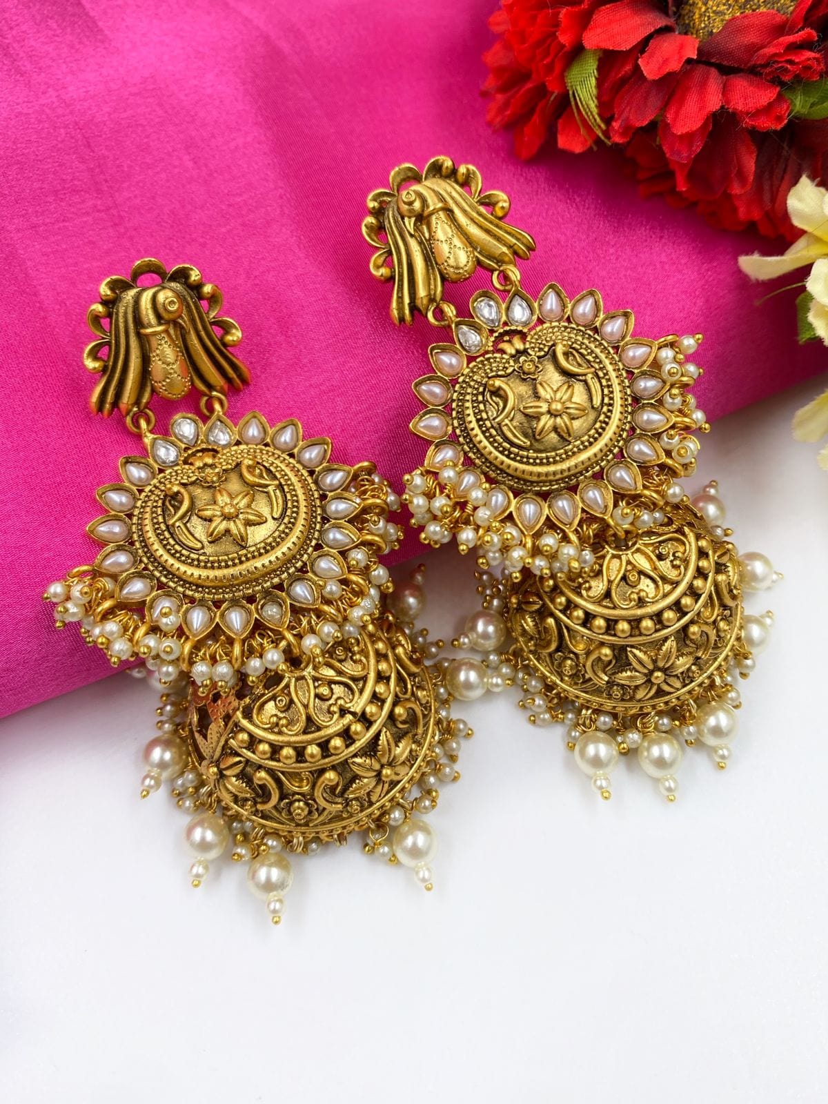 Jumkas | Bridal gold jewellery designs, Traditional wedding jewellery, Gold  earrings wedding