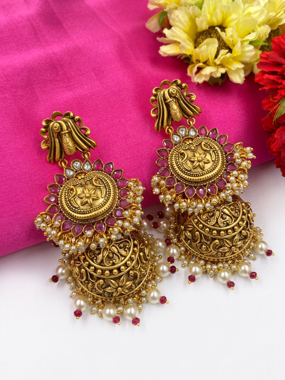 Traditional Lightweight Golden Long Jhumka Earrings For Ladies By Gehna Shop Jhumka earrings