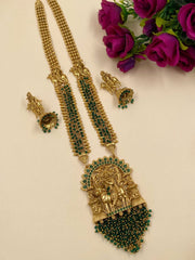 Traditional Lord Krishna Green South Indian Temple Necklace Set For Ladies By Gehna Shop Temple Necklace Sets