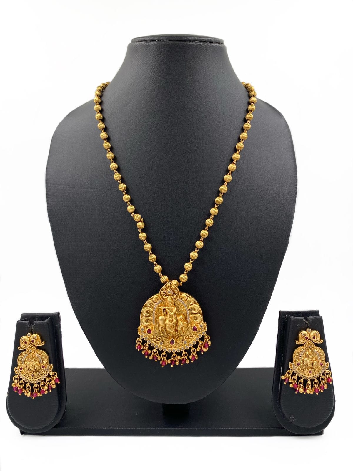 Traditional Lord Krishna Temple Design Long Necklace Set For Women By Gehna Shop Temple Necklace Sets