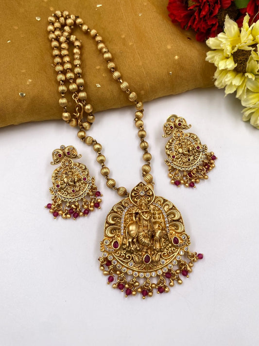 Traditional Lord Krishna Temple Design Long Necklace Set For Women By Gehna Shop Temple Necklace Sets